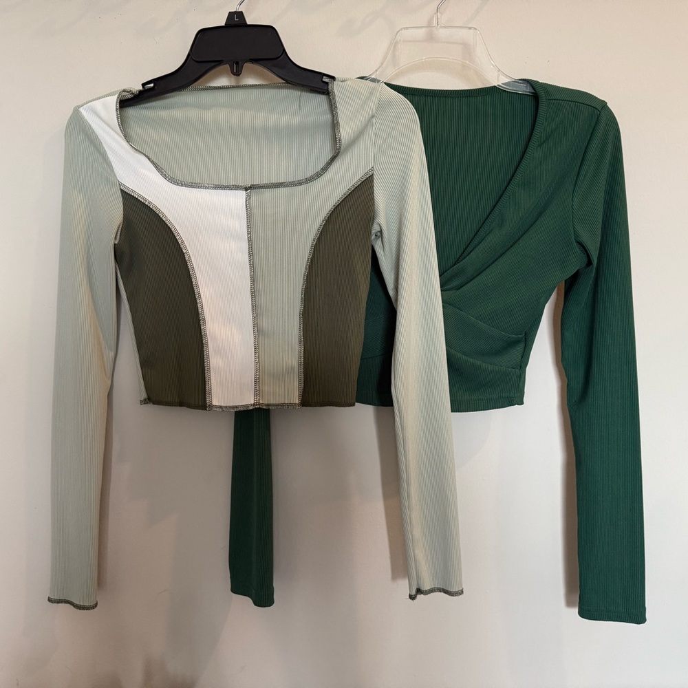 2 Pack Shein Green Crop Tops